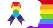 Rprofile of human head and love and pride text on flag over rainbow stripes