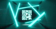 QR code scanner with neon elements against cyber security data processing