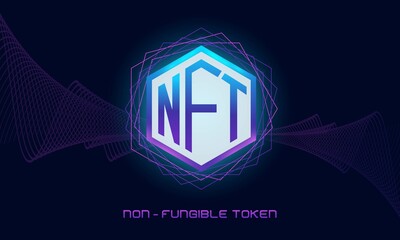 Wall Mural - NFT non-fungible token. Non-fungible token text design background.Technology abstract.Futuristic vector.NFT concept