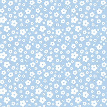 Ditsy Floral Seamless Pattern. Small White Meadow Flowers On Sky Blue Background. Vintage Millefleur Tiny Wildflower Motif. Vector Texture For Fashion, Nursery Print, Textile, Fabric, Wrap, Gift Paper