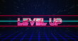 Retro Level Up text glitching over blue and red lines 4k