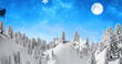 Digital image of snowflakes falling over black silhouette of santa claus in sleigh