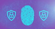 Image of biometric fingerprint with online security padlocks over network of connections
