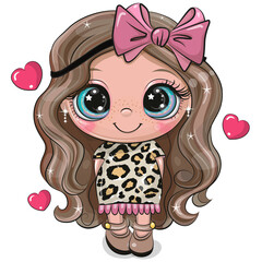 Poster - Cartoon Girl in a leopard print dress with bow