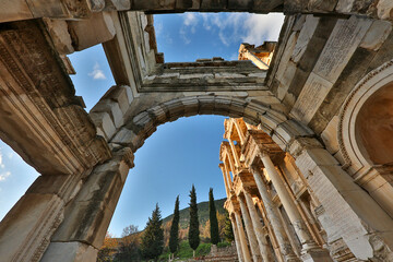 Wall Mural - Celsus Library in the Roman ruins of Ephesus in Turkey