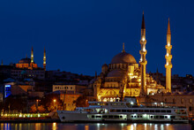 Yeni Cami Known As New Mosque In Istanbul With Nuruosmaniye Mosque In The Background, Istanbul, Turkey