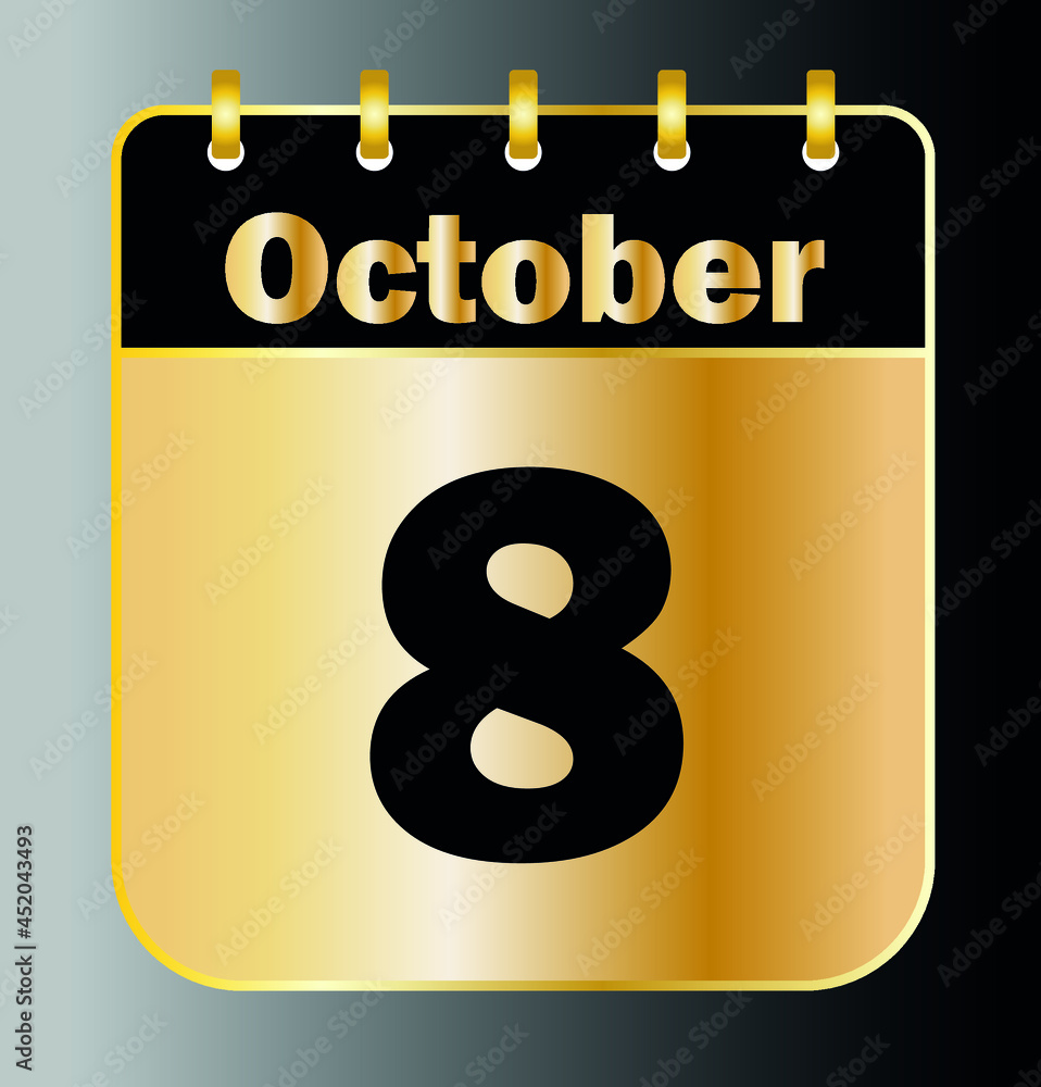 Image vectorielle Stock October 8 - Calendar Icon - Gold Vector  Illustration | Adobe Stock