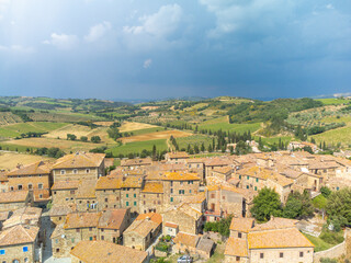 Poster - Siena, Italy - aerial panorama of the valleys and towns of the Crete Senesi in Tuscany