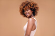 © neonshot - Happy african american woman smiling. Beauty female portrait. Young emotional afro woman.