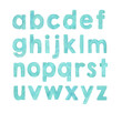 © Julija - Watercolor painting of English alphabet letters in pretty teal color. Hand drawn watercolour illustration on white, cut out clip art elements for design decoration, print, poster, stickers, placard.