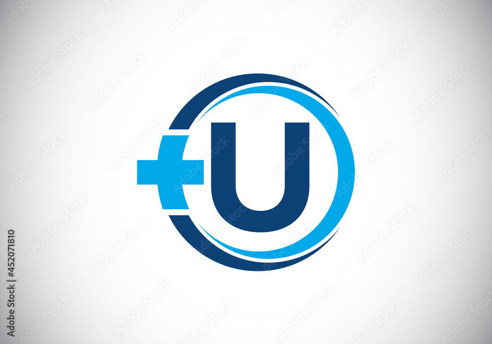 Initial U monogram alphabet in a circle with cross plus. Medical logo ...