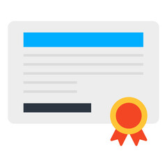 Poster - Paper with badge, flat design of certificate icon