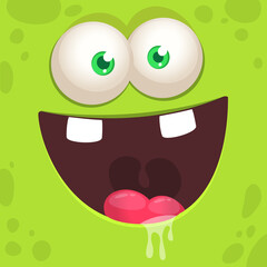 Funny cartoon monster character face expression. Illustration of cute and happy mythical alien creature. Halloween design