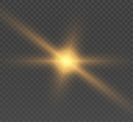 Leinwandbilder - A bright new star flashed with bright rays on a transparent background.Vector.