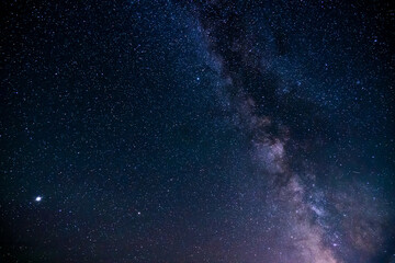 Wall Mural - Night sky filled with galaxy stars dark blue space background.