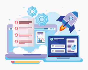 laptops and technology icons