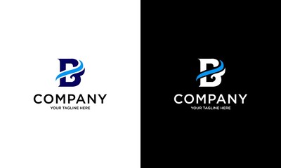 Blue wave logo design, letter b with wave water shape, line and wave icon, B logo