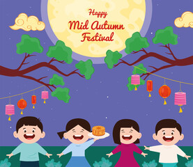 Sticker - kids in mid autumn celebration