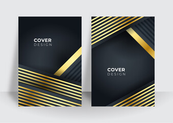 Black and gold A4 cover background template. clean dark gold card. Gold black modern creative luxury report cover. simple clean template vector design