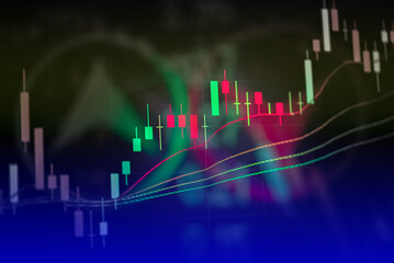 Abstract financial trading graphs and digital number of foreign exchange market trading on monitor. Background of gold and blue digital chart to represent stock market trend.