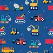 Childish seamless pattern with building equipment. Creative kids texture for fabric, wrapping, textile, wallpaper, apparel. Vector hand drawn illustration. Dark blue background.