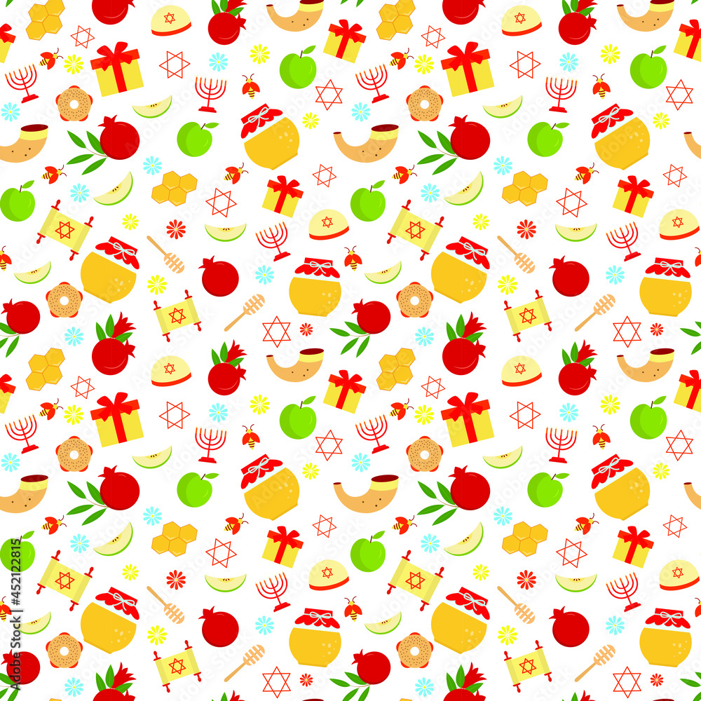 Rosh Hashanah, Shana Tova or Jewish New Year sample with honey, apple ...