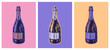 Champagne Bottle Hand Drawing Vector Illustration Alcoholic Drink. Pop Art Style. Party. artificial