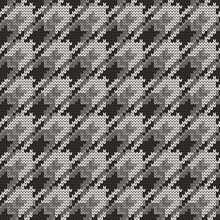 Knitted Seamless Goose Foot Black White Pattern. Vector Illustration.