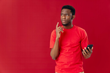 man african appearance with phone in hands technology communication lifestyle
