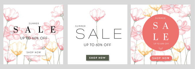  Watercolor floral print, floral background. Botanical pattern