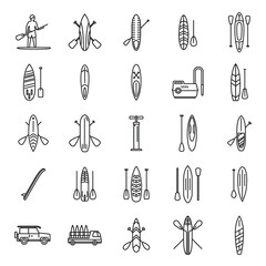 Wall Mural - Sup surfing icons set outline vector. Surf board