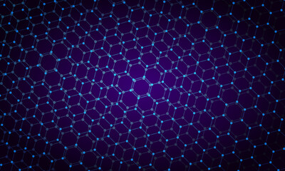 Leinwandbilder - Abstract hexagonal background with lines and dots.