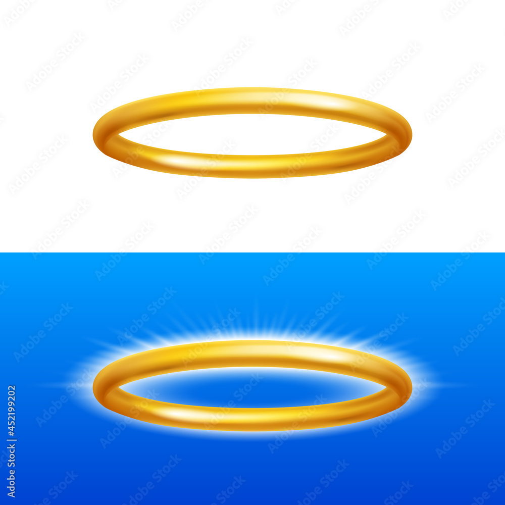 Angel Halo Rings Saint Aureole Icon on White and Blue Backgrounds 
