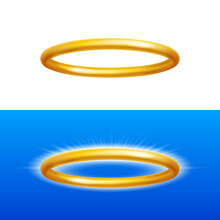 Angel Halo Rings Saint Aureole Icon On White And Blue Backgrounds. Saints Nimbus Or Aureole A Metaphor Of Purity And Sinlessness