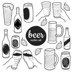Wall Mural - Hand drawn beer elements. Set for menu decoration, websites, banners, presentations, backgrounds and posters. Vector illustration.