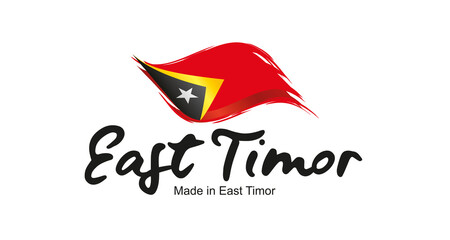 Sticker - Made in East Timor handwritten flag ribbon typography lettering logo label banner