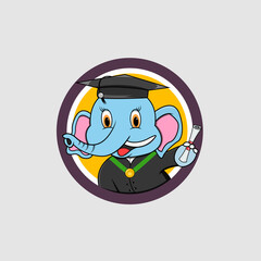 Cute Elephant Head Graduate Circle Label, Yellow Colors Background, Cartoon, Mascot, Animals, Character, Vector and Illustration.