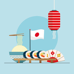 Canvas Print - japanese flag and food