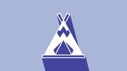 Sticker - White Traditional indian teepee or wigwam icon isolated on purple background. Indian tent. 4K Video motion graphic animation