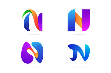 Wall Mural - Set of the colorful letter N logo design. 3d initial collection