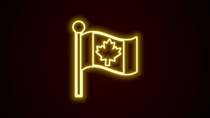 glowing neon line flag of canada icon isolated on black background. north america country flag on fl