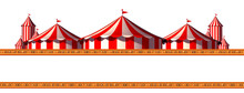 Circus Advertisement Background And Blank Space Stage Tent Design Element As A Group Of Big Top Carnival Tents As A Fun Entertainment Icon On A White Background As A 3D Render.