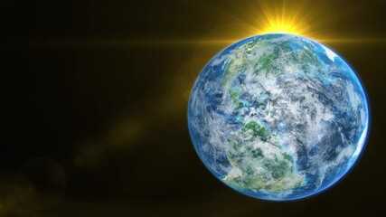 Wall Mural - sunrise on the earth rotate in space with star in universe. world realistic atmosphere 3d volumetric