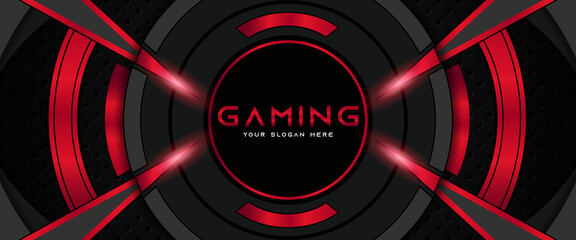Wall Mural - futuristic geometric black and red gaming background with modern esport shapes. vector design templa