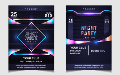 Wall Mural - Night dance party music layout cover design template background with colorful dark blue glitters style. Light electro vector for music event concert disco, club invitation, festival poster, flyer