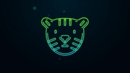 Poster - Glowing neon line Tiger head icon isolated on black background. 4K Video motion graphic animation