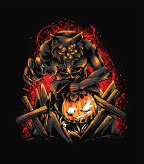 Wolf and pumpkin Illustration