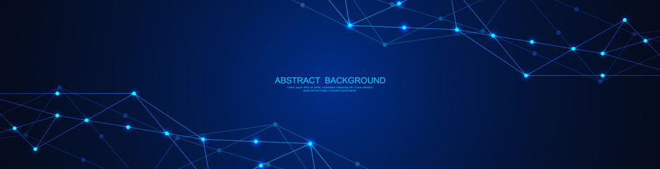 Website header or banner design with abstract polygonal background and connecting dots and lines. Global network connection. Digital technology with plexus background and space for your text