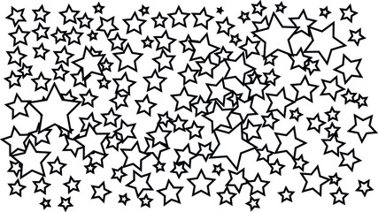 Continuous line drawing of many stars, Black and white minimalistic linear drawing made of one line which is used in banner, poster and so on