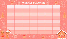 Colourful Printable Weekly Planner In Childish Style With Gingerbread Man And House, Christmas Themed Timetable